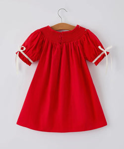 Christmas Gingerbread Embroidery Red Baby Dress with Bow-Ships 10/15