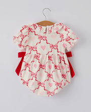 Load image into Gallery viewer, Preorder(10/19)Girls Valentine Romper with Heart Embroidery and Bowknot Design-Ships by 11/20
