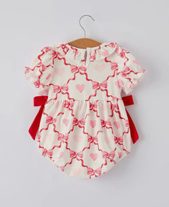 Preorder(10/19)Girls Valentine Romper with Heart Embroidery and Bowknot Design-Ships by 11/20