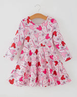 Valentine Dress For Girls - Pink Dress with Daisy & Lollipop Print-Ships 11/20