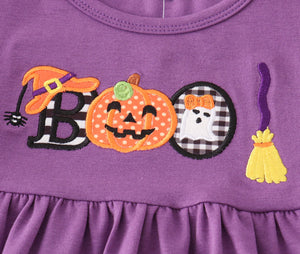 Purple halloween pumpkin BOO
applique girl set