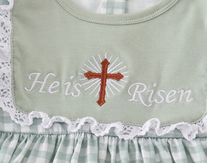 Sage easter he is risen cross embroidery girl set