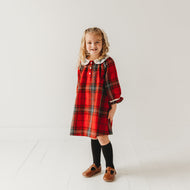 Red Plaid Girl's Christmas Dress Embroidery