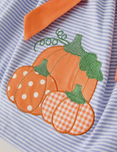 Load image into Gallery viewer, Fall Thanksgiving and Halloween Lapel Stripe Pumpkin Applique Bow Girls Dress-Ships 10/15
