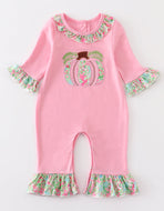 Pink pumpkin applique girl romper