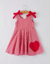 Load image into Gallery viewer, Valentine&#39;s Day Red Plaid Heart Applique Dress with Bows - Toddler Girls Outfit-Ships 11/20
