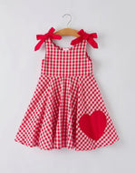 Valentine's Day Red Plaid Heart Applique Dress with Bows - Toddler Girls Outfit-Ships 11/20