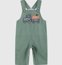 Load image into Gallery viewer, Green Pumpkin Tractor Overalls
