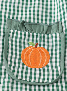 Green gingham pumpkin embroidery dress