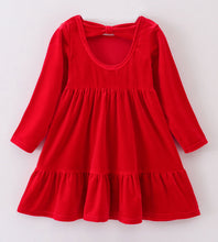 Load image into Gallery viewer, Premium Red velvet tiered ruffle dress
