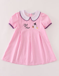 Pink plaid halloween embroidery dress