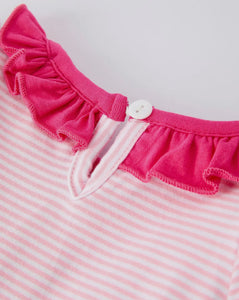 Christmas Santa Applique Striped Baby Girls Romper with Red Ruffle Trim-Ships by 10/5