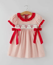 Load image into Gallery viewer, Christmas Candy Cane Smocking Embroidery Striped Girls Dress-Ships by 10/15
