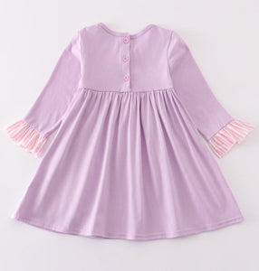 Purple Valentine puppy embroidery dress