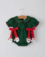 Load image into Gallery viewer, Baby Girls Holiday Outfit - Santa Bow Green Christmas Romper-Ships 11/10
