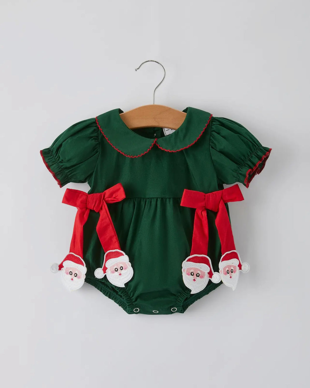 Baby Girls Holiday Outfit - Santa Bow Green Christmas Romper-Ships 11/10
