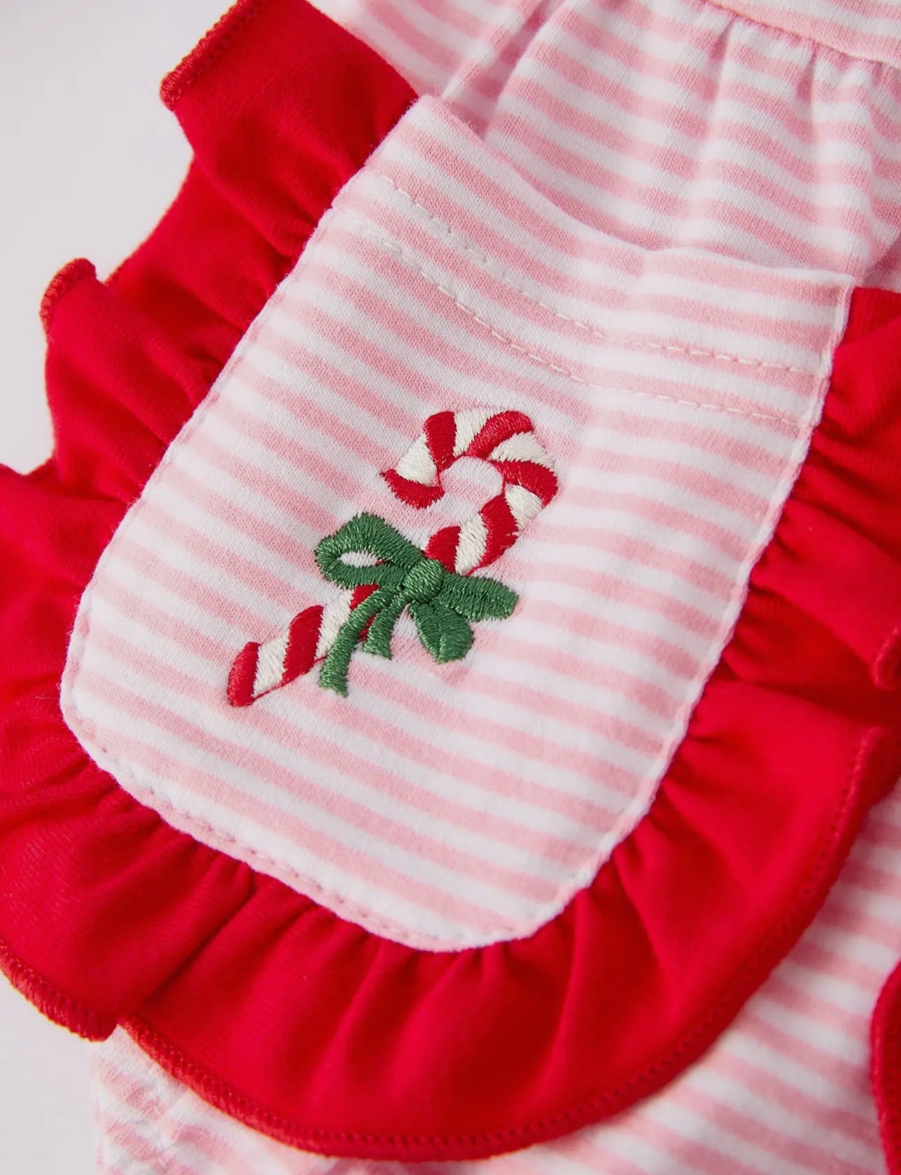 Christmas Candy Cane Embroidery
Striped Baby Girl Romper with Pocket
Ruffles - Abbies Place