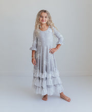 Load image into Gallery viewer, Gray Floral Ruffles Dress
