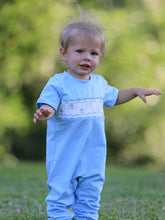 Load image into Gallery viewer, Blue Smocked Church Christ Bishop Christening Baby Boys&#39; Romper
