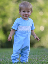 Load image into Gallery viewer, Blue Smocked Church Christ Bishop Christening Baby Boys&#39; Romper
