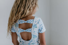 Load image into Gallery viewer, Blue Floral Coquette Shortie Leotard
