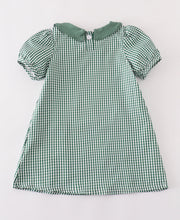 Load image into Gallery viewer, Green gingham pumpkin embroidery dress
