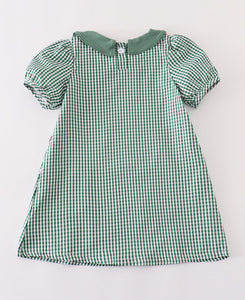 Green gingham pumpkin embroidery dress