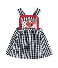 Load image into Gallery viewer, Black Gingham Barn Scene Applique Jumper Dress
