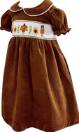 Thanksgiving Tribal Turkey Hand Smocked Corduroy Dress-9 mths