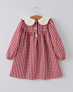 Christmas Embroidered Christmas Tree Plaid Girls Dress-Ships 10/1