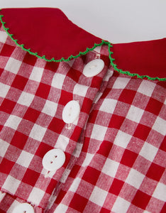 Baby Girls Christmas Outfit - Red Plaid Romper with Tree Bow Accents
