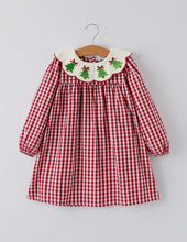 Load image into Gallery viewer, Christmas Embroidered Christmas Tree Plaid Girls Dress-Ships 10/1
