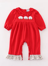 Load image into Gallery viewer, Maroon cotton french knot girl romper
