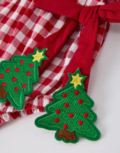 Load image into Gallery viewer, Baby Girls Christmas Outfit - Red Plaid Romper with Tree Bow Accents
