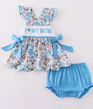 Load image into Gallery viewer, Premium blue floral I love mom embroidery bloomer set
