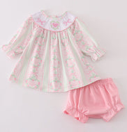 Valentine's day heart bow embroidery girl bloomer set