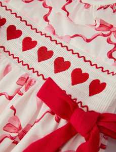 Preorder(10/19)Girls Valentine Dress with Heart Embroidery and Bowknot Design-Ships by 11/20