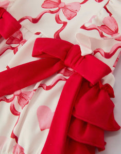 Preorder-Girls Valentine Romper with Heart Print and Bowknot Design-Ships 11/20