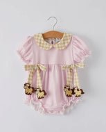 Farm Horse Bow Baby Girls Romper - Pink Stripes-Ships 11/20