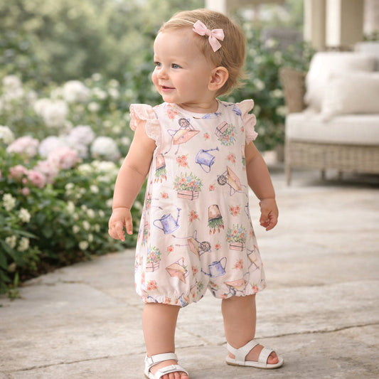 Petal Patch Baby Girl Romper – Bamboo One-Piece with Eyelet