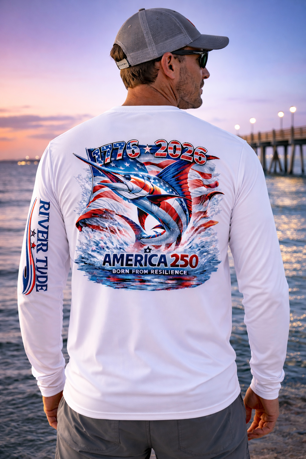 Patriotic Marlin America 250 Long Sleeve Performance Shirt