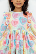 Conversation Hearts 3/4 Sleeve Ruffle Twirl Dress