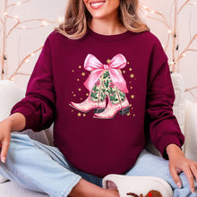 Load image into Gallery viewer, Cowgirl Christmas, Cowboy Boots, Country, Western, Santa, Ribbons, Bows Sweatshirt

