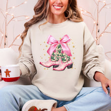 Load image into Gallery viewer, Cowgirl Christmas, Cowboy Boots, Country, Western, Santa, Ribbons, Bows Sweatshirt
