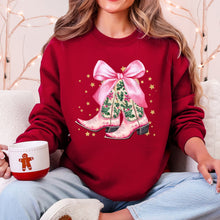 Load image into Gallery viewer, Cowgirl Christmas, Cowboy Boots, Country, Western, Santa, Ribbons, Bows Sweatshirt
