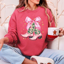 Load image into Gallery viewer, Cowgirl Christmas, Cowboy Boots, Country, Western, Santa, Ribbons, Bows Sweatshirt
