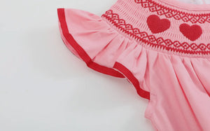 Preorder by 9/30-Pink Heart Valentine Smocked Bishop Dress-Ships by 12/28