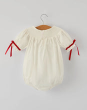 Load image into Gallery viewer, Christmas Girl&#39;s Romper: Delicate Embroidery with Red Bow Details-Ships 10/20
