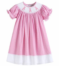 Load image into Gallery viewer, Pink Gingham Pom Pom Easter Bunny
Smocked Bishop Dress
