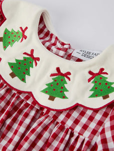 Christmas Embroidered Christmas Tree Plaid Girls Dress-Ships 10/1